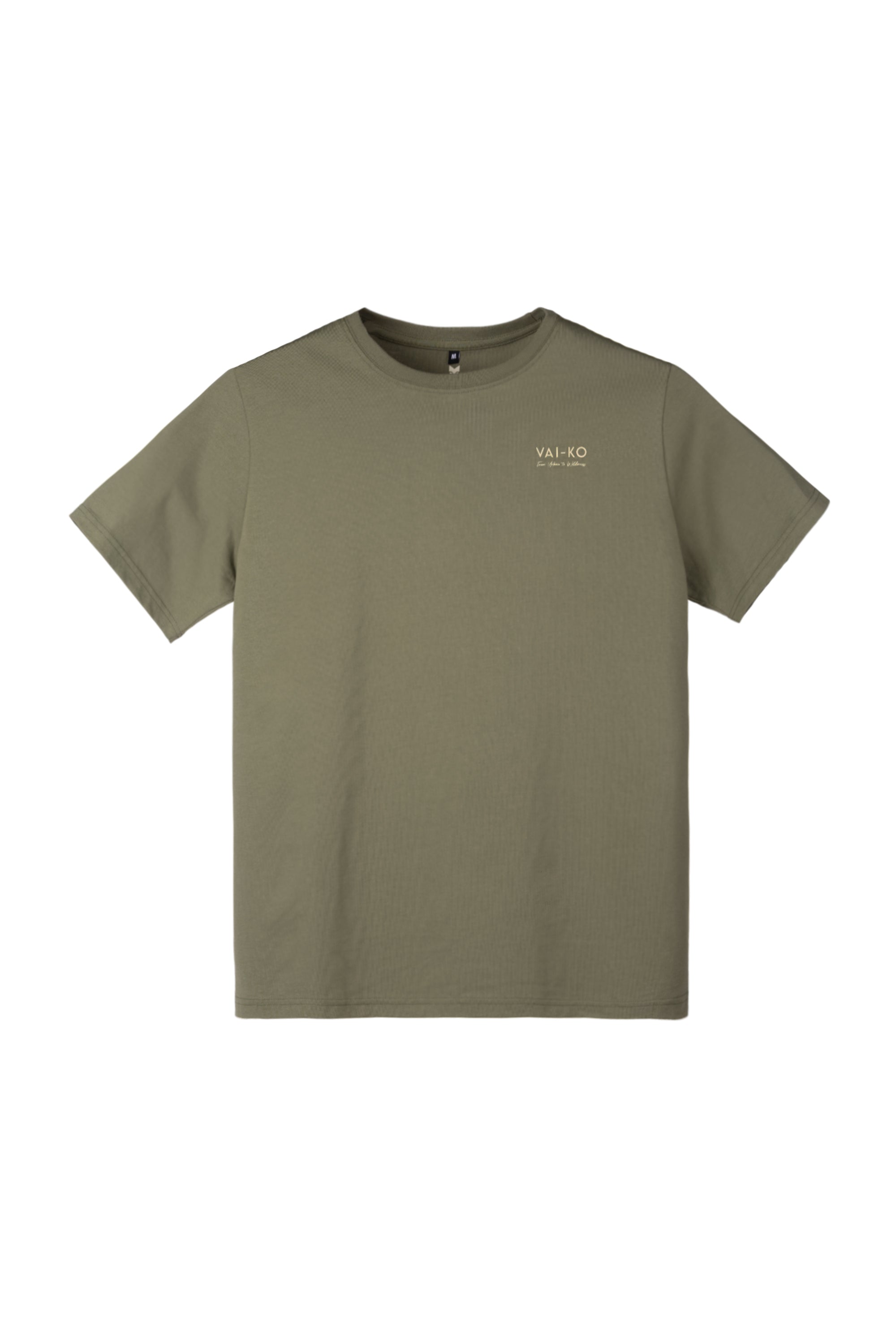 Olive green short-sleeve t-shirt with a small VAI-KO logo on the left chest.