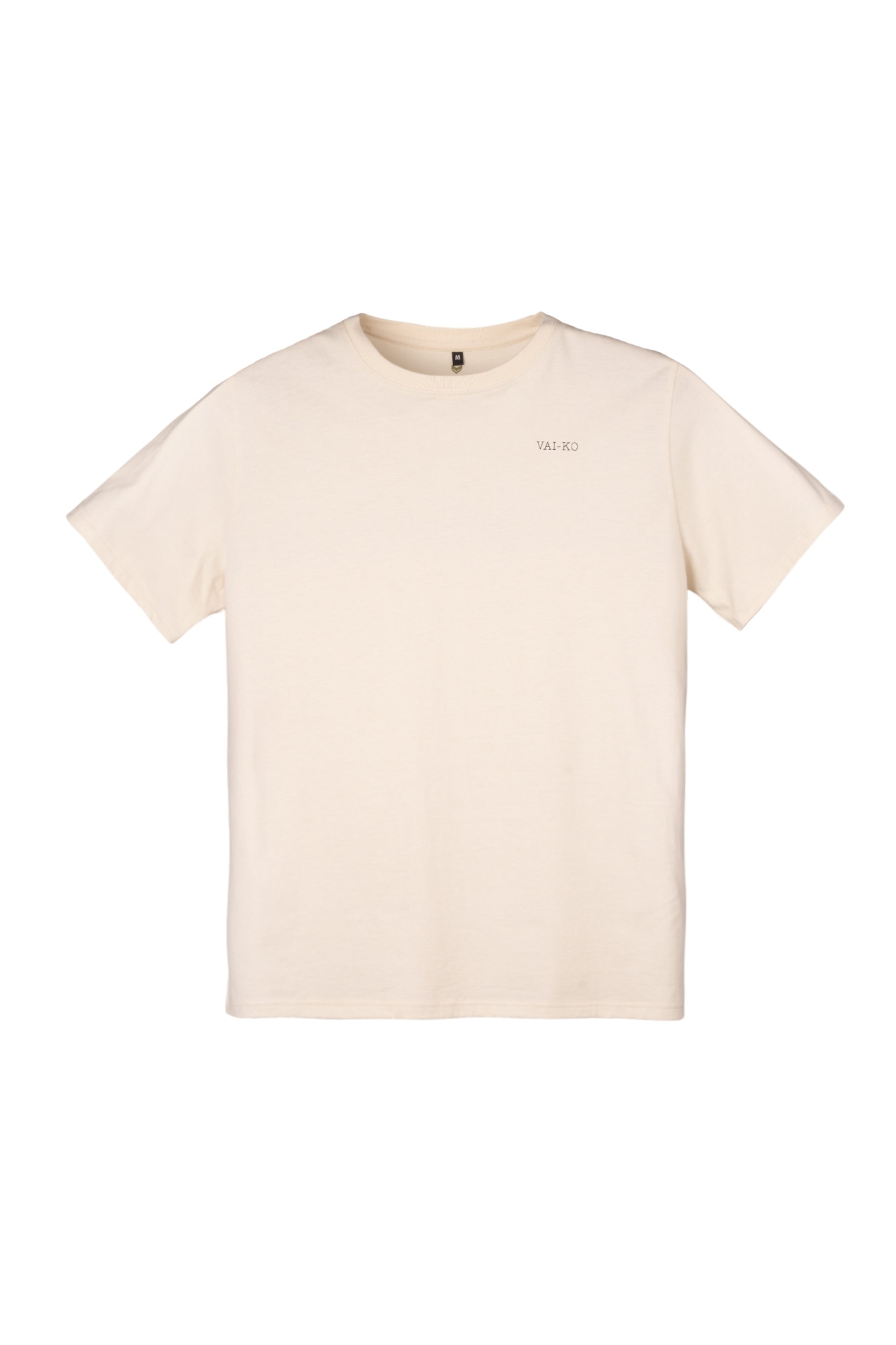 Plain off-white short-sleeve t-shirt with a small YAI:KO logo on the upper left chest.