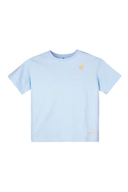 Light blue short-sleeve t-shirt with a small orange fish graphic on the left chest.