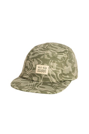 Green camouflage cap with a topographic pattern and a beige VAI-KO patch on the front.