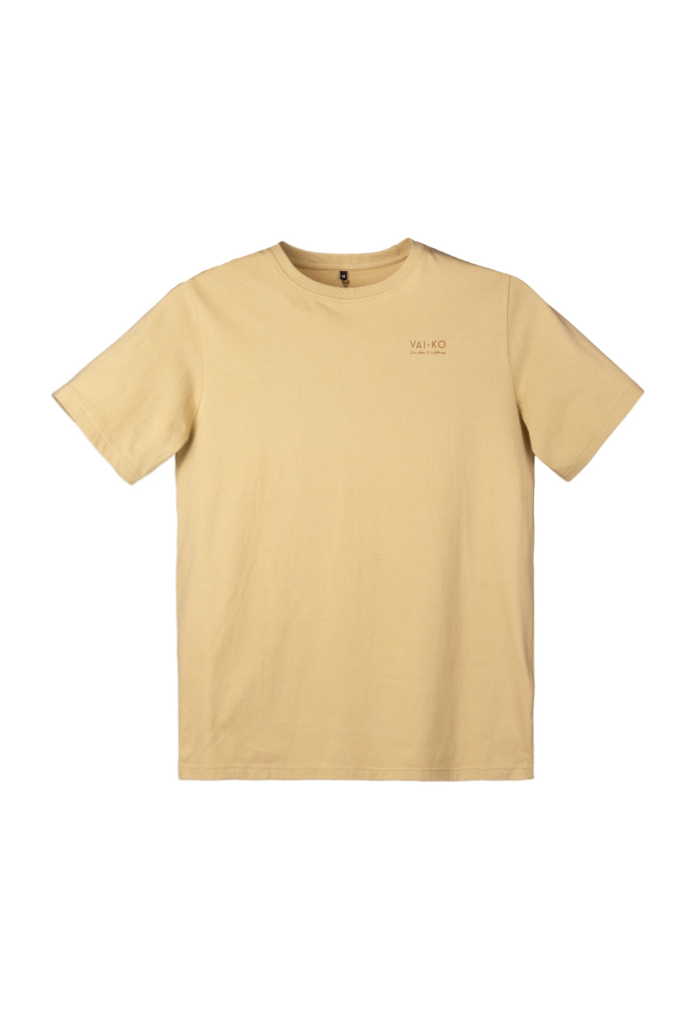 Beige short-sleeve t-shirt with a small “VAL:KO” logo on the left chest, displayed on a white background.