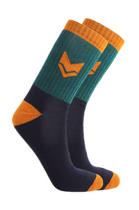 Merino Wool Color Block Crew Sock Deep Teal Mix - VAI - KOSocks