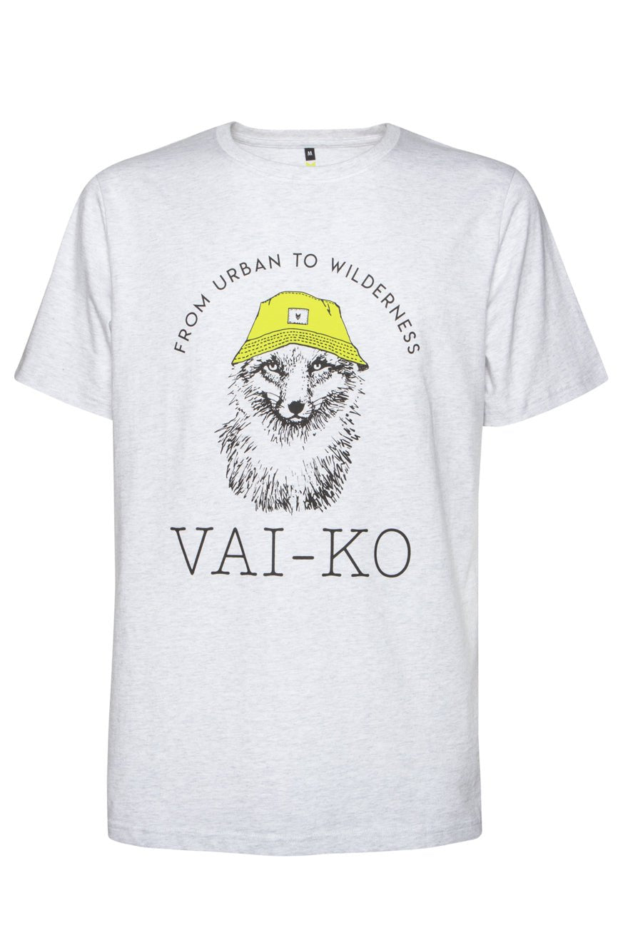 Organic Cotton Adventurer Fox Men's T-shirt Grey Melagne - VAI - KOShirts & Tops